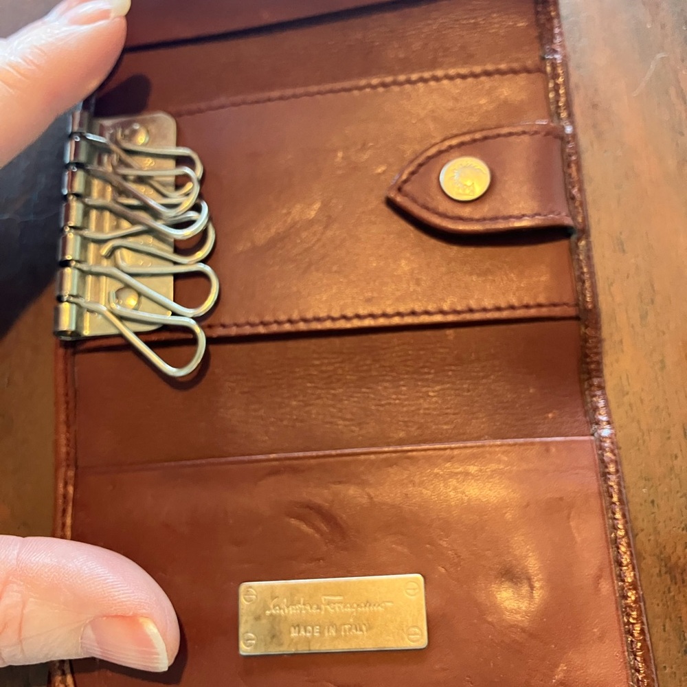 Salvatore Ferragamo Brown Leather Key & Card Holder
